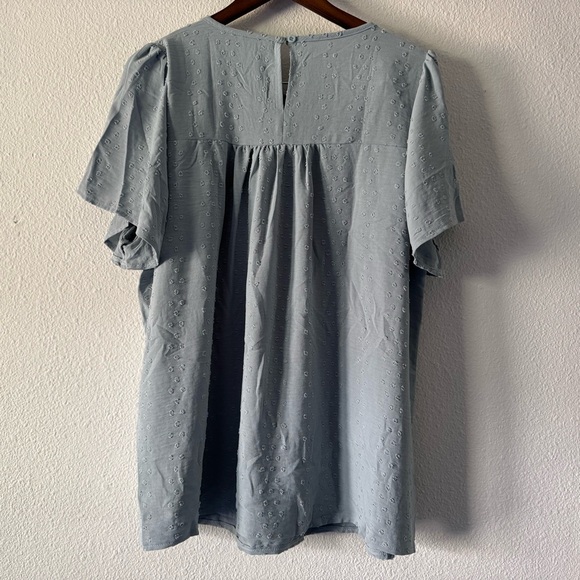 Trendy Chic Powder Blue Flowy Casual Short Sleeve Summer Top 2XL - Picture 12 of 14